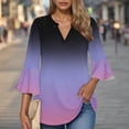 thumbnail image 1 of Shirts for Women under $10 3/4 Sleeves V-Neck Gradient Flare Sleeve Summer Solid T-shirt Pullover Blouse Black S, 1 of 6