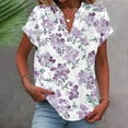 thumbnail image 1 of Shirts for Women under $10 Short Sleeve V-Neck Button Casual Printed Home T-shirt Blouses Blue L, 1 of 5