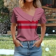 thumbnail image 1 of Shirts for Women under $10 Short Sleeved V-Neck Stripe Printed Button Shirt Casual T-shirt Wine S, 1 of 6