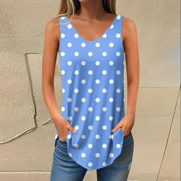 Shirts for Women under $10 Sleeveless Print Tank Tops for Women Summer V Neck T Shirts Trendy Sleeveless Basic Tee Loose Fit 2025 Fashion Blue S