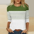 thumbnail image 1 of Shirts for Women under $5 3/4 Sleeved Round Neck Loose Blouses Printed T-Shirt Green, 1 of 5