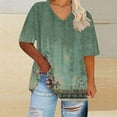thumbnail image 1 of Shirts for Women under $5 Short Sleeved V-Neck Printing Plus Base T-shirt Green, 1 of 5