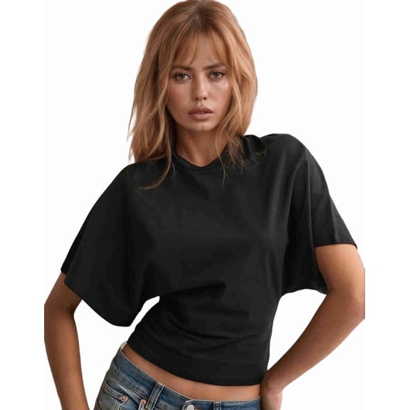 Shirts for Womens Crewneck Tighten Waist T-Shirt Casual Short Sleeve Workout Tops Solid Color Basic Tees