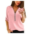 thumbnail image 1 of Shirts for women's Chiffon Casual V Neck Long Sleeve Zipper Front Loose Shirt Top Blouse Blouses for Women, 1 of 7