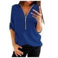 thumbnail image 1 of Shirts for women's Chiffon Casual V Neck Long Sleeve Zipper Front Loose Shirt Top Blouse Blouses for Women, 1 of 4