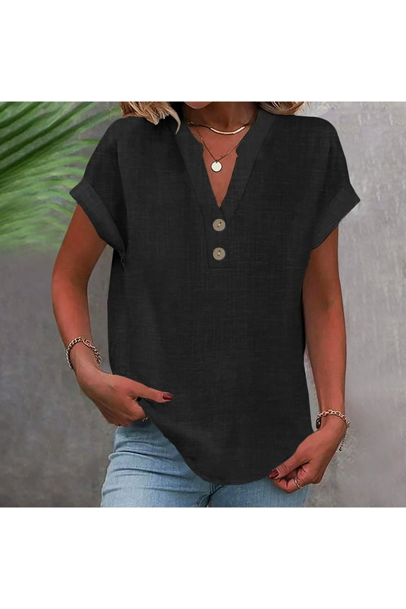 Shirts under $5 Women's Casual Solid Colour Button Down Short Sleeve V-Neck Shirt Blouses for Women