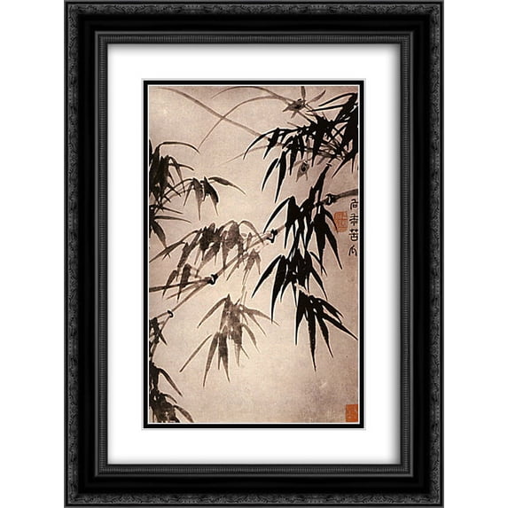 Shitao 2x Matted 20x24 Black Ornate Framed Art Print 'Bamboo'