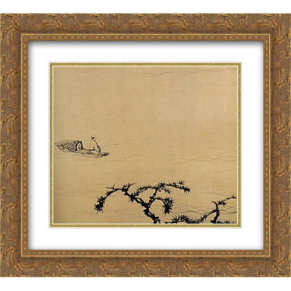Shitao 2x Matted 24x20 Gold Ornate Framed Art Print 'At the discretion of River'
