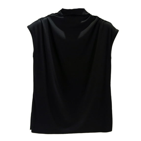 Shiusina Women Turtleneck Sleeveless Cotton Solid Casual Loose Tunic Top Tee Shirt Tank Black M