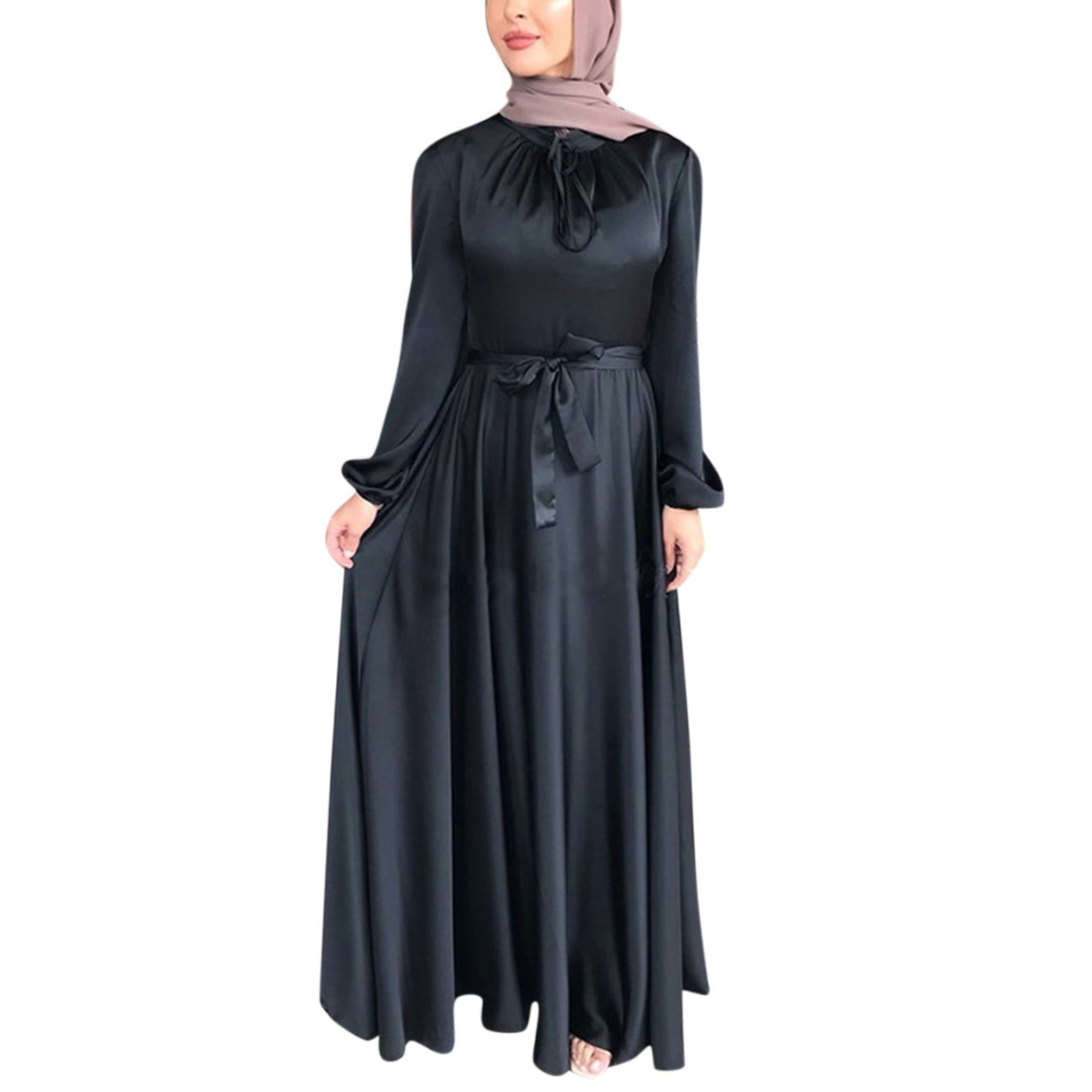 Women's Casual Solid Muslim Dress Lantern Sleeve Abaya