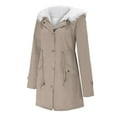 thumbnail image 1 of Shiusina Women's Warm Hooded Thick Padded Outerwear Big Collar Jackets Khaki L, 1 of 9