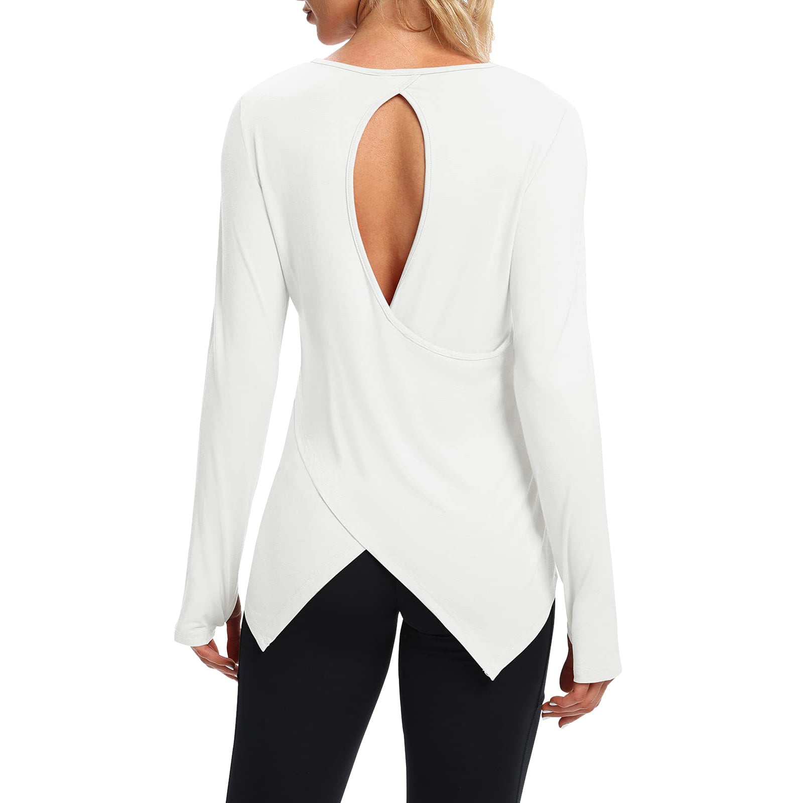 Shiusina Womens Open Back Yoga Tops Long Sleeve Loose Fit Activewear