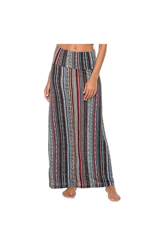 Womens Summer New Women's Bohemian Style Print Long Maxi Print Color Skirt Red S