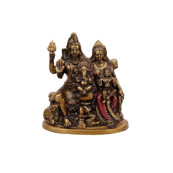 Shiv Parivar Parvati, Kartikeya, Ganesha Murti Brass Material for Puja, Home Mandirs, Gifts by Pooja Bazar 4.5 X 10 X 8.5 In