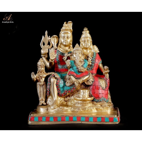 Aradhya Arts Brass Shiv Parivar Statue , Handmade Idol with Fine Brass Shiva with Mata Parwati Ganesh and Kartikeyan Idol, 24 CM Height for Temple, Home Décor, Office and Giftt