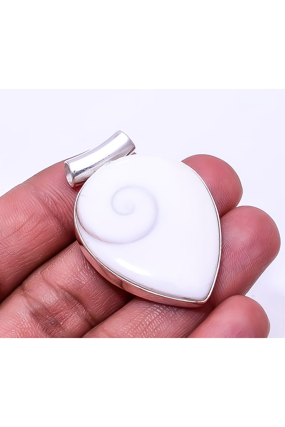 Shiva Eye Shell-Turkey 925 Silver Plated Pendant 1.76", Off White Shiva Eye Shell Pendant P_9362_373_15