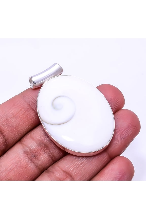 Shiva Eye Shell-Turkey 925 Sterling Silver Pendant 1.76", Off White Shiva Eye Shell Pendant P_9362_373_51