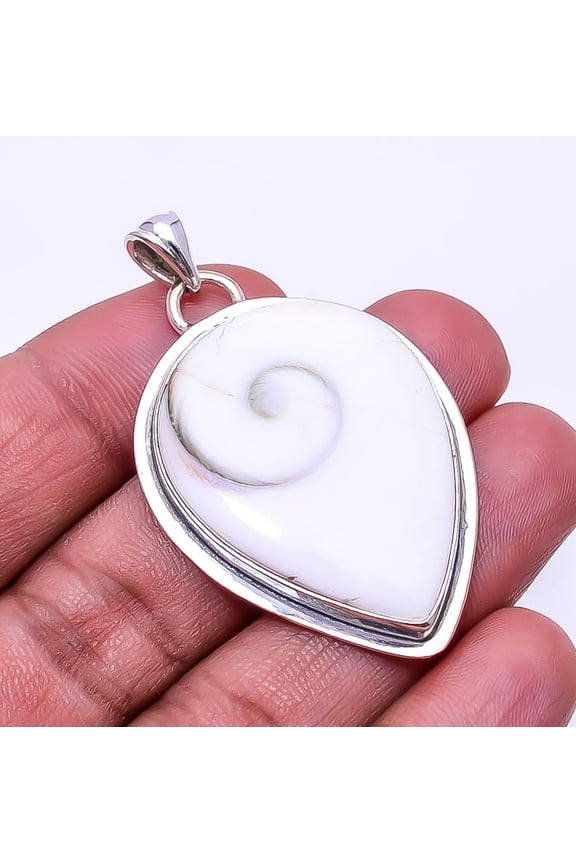 Shiva Eye Shell-Turkey 925 Silver Plated Pendant 1.95", Off White Shiva Eye Shell Pendant P_9362_373_12
