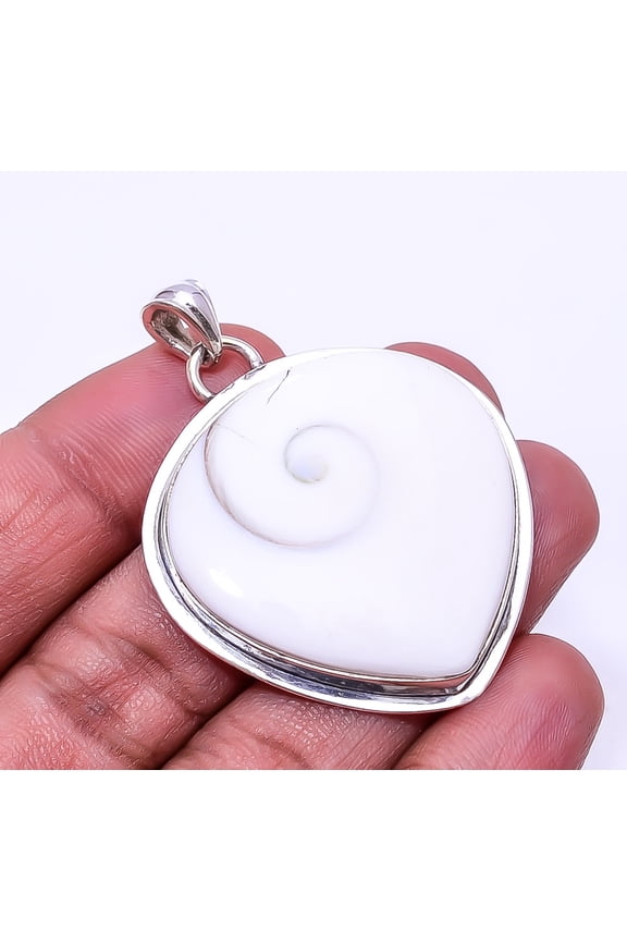 Shiva Eye Shell-Turkey 925 Sterling Silver Pendant 1.95", Off White Shiva Eye Shell Pendant P_9362_373_3