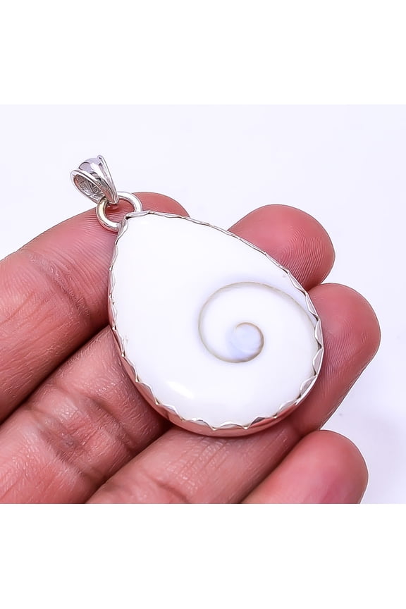 Shiva Eye Shell-Turkey 925 Silver Plated Pendant 1.95", Off White Shiva Eye Shell Pendant P_9362_373_49