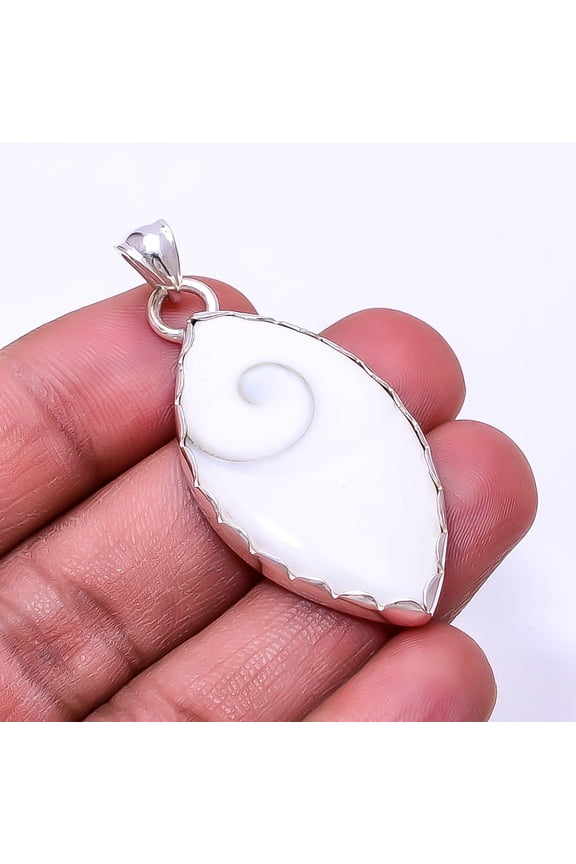 Shiva Eye Shell-Turkey 925 Sterling Silver Pendant 1.95", Off White Shiva Eye Shell Pendant P_9362_373_56