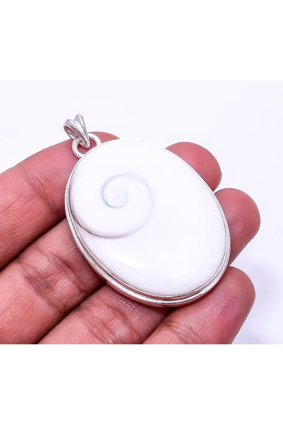 Shiva Eye Shell-Turkey 925 Silver Plated Pendant 2.03", Off White Shiva Eye Shell Pendant P_9362_373_43