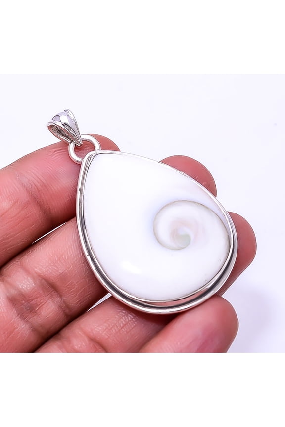Shiva Eye Shell-Turkey 925 Sterling Silver Pendant 2.07", Off White Shiva Eye Shell Pendant P_9362_373_54