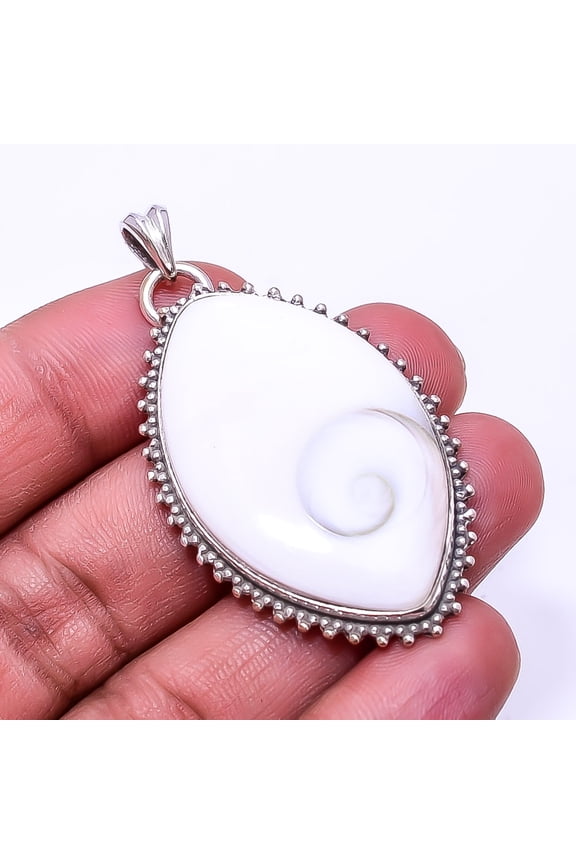 Shiva Eye Shell-Turkey 925 Sterling Silver Pendant 2.11", Off White Shiva Eye Shell Pendant P_9362_373_47