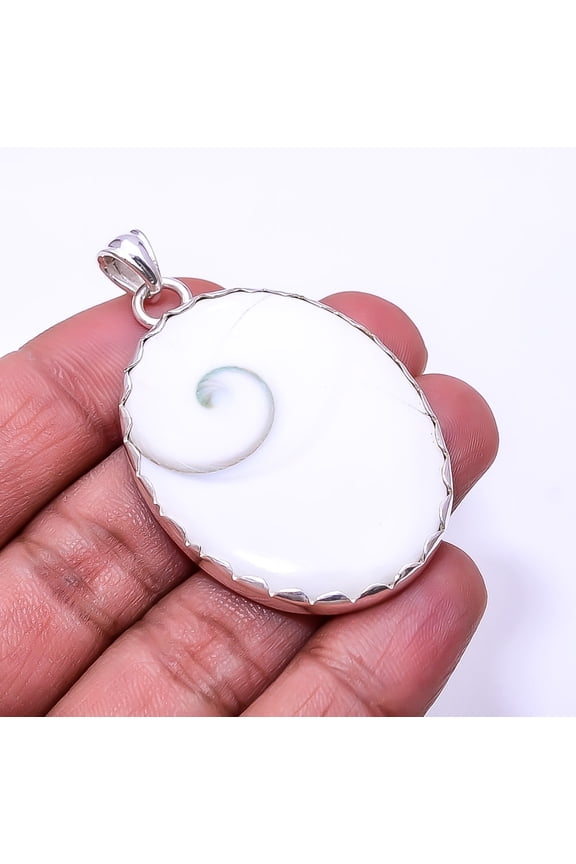 Shiva Eye Shell-Turkey 925 Sterling Silver Pendant 2.15", Off White Shiva Eye Shell Pendant P_9362_373_2