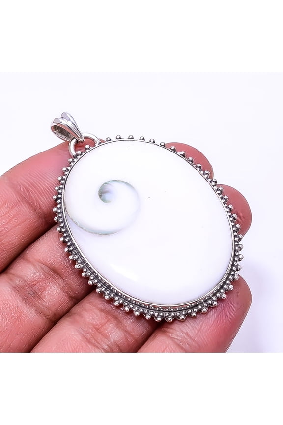 Shiva Eye Shell-Turkey 925 Sterling Silver Pendant 2.34", Off White Shiva Eye Shell Pendant P_9362_373_31