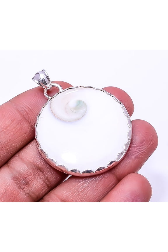 Shiva Eye Shell-Turkey 925 Sterling Silver Pendant 1.76", Off White Shiva Eye Shell Pendant P_9362_373_28