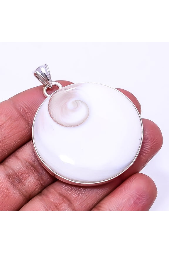 Shiva Eye Shell-Turkey 925 Sterling Silver Pendant 1.95", Off White Shiva Eye Shell Pendant P_9362_373_45