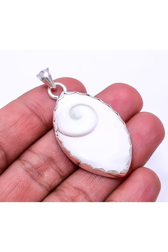 Shiva Eye Shell-Turkey 925 Sterling Silver Pendant 1.95", Off White Shiva Eye Shell Pendant P_9362_373_64