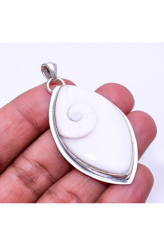 Shiva Eye Shell-Turkey 925 Sterling Silver Pendant 2.34", Off White Shiva Eye Shell Pendant P_9362_373_10