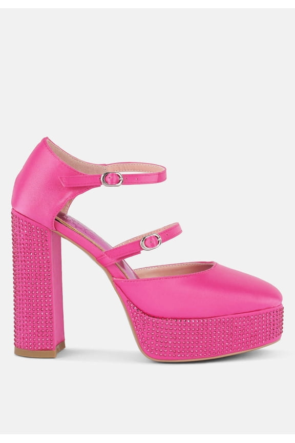 Shiver Rhinestones Embellished Platform Mary Jane Sandals