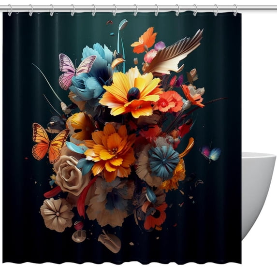 Shivering Waterproof Shower Curtain Set with Hooks - Printed Bathroom Decoration - 3 Piece Curtain Set