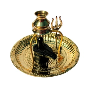 Shivling With Brass Plate | Kalash With Stand | Trishul Brass For Home Puja, Temple, 15 cm By Indian Handmade