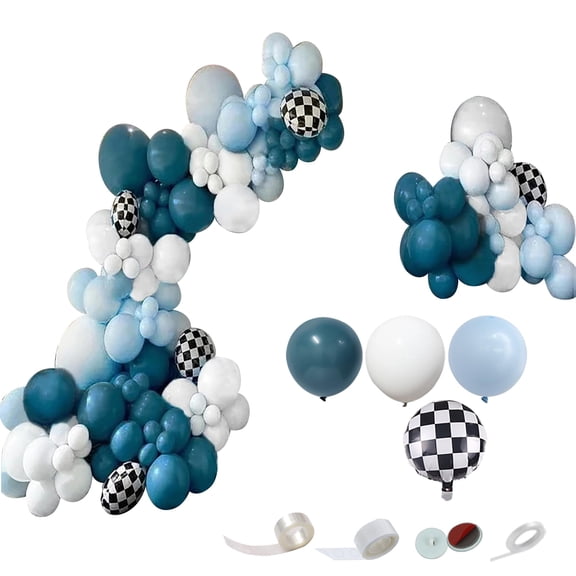 Shivnsotpa 128pcs Race Car Balloons Arch Garland Kit,Slate Blue Matte Latex Balloons with Foil Blloons for Racing Car Birthday Baby Shower Racing car Party Games Celebration Supplies Y114