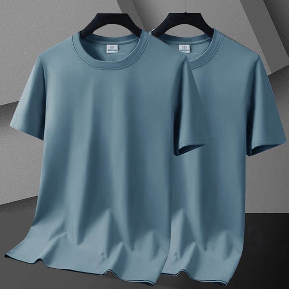 Shiyifun 2Pcs Mens Casual T-shirts Short Sleeved Round Neck Tees Fashion Solid Color Soft Large Size Relaxed Fit Tops, Blue, XXXXXL
