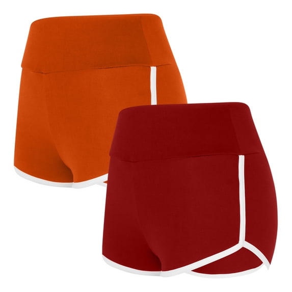 Ashyfjp 2Pcs Womens Shorts Summer Casual Solid-Color High-Waisted Soft Comfy Elastic Short Pants for Yoga, Red, M
