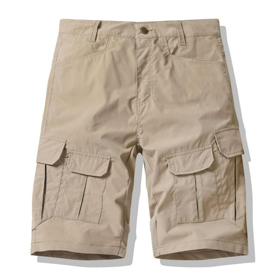 Ashyfjp Cargo Shorts for Men, Casual Solid Color Elastic Waist Workout Short Pants with Button and Zipper Pockets, Trendy for Streeetwear, Khaki, XXXL