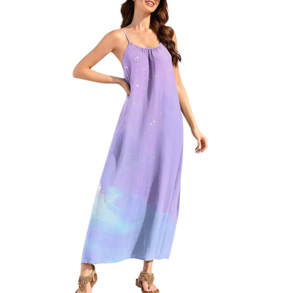 Ashyfjp Casual Dresses for Women Relaxed Printed Sleeveless Round Neck Backless Slip Dress with Drawstring Back Trendy Breathable Comfortable for Vacation, Size S-5XL