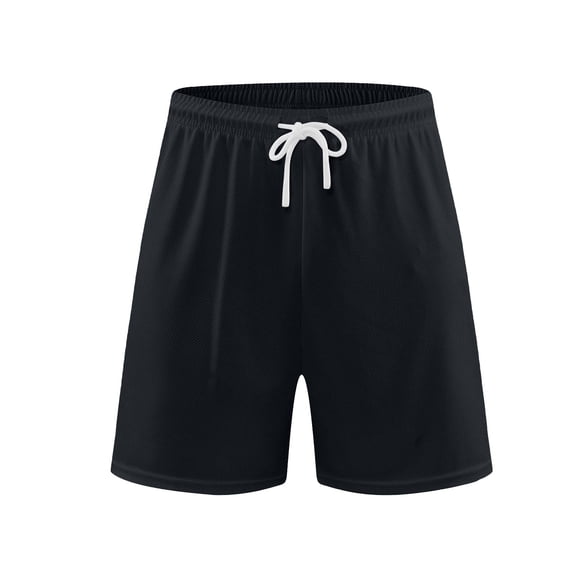 Ashyfjp Casual Shorts for Men, Solid Color Elastic Waist Loose Fit Mesh Short Pants with Drawstring and Pockets, Running Fitness Shorts, Black, L
