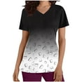 thumbnail image 1 of Ashyfjp Graphic Scrubs for Women Summer Fashion Loose Fit Gradient Color Short-Sleeve V Neck Tops with Heart Printed, Black, M, 1 of 5
