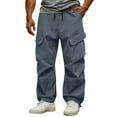 thumbnail image 1 of Shiyifun Men's Cargo Pants Solid Color Straight Leg Drawstring Waist Work Pants with Multi-Pocket Adjustable Cuffs and Water-Repellent Design Trendy Trousers for Men, Size S-4XL, 1 of 9