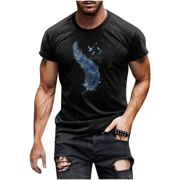 Shiyifun Men's Summer Top Printed T-Shirt Graphic Short Sleeve Crew Neck Tee Fashion Casual Top for Streetwear & Daily Style, Black, M