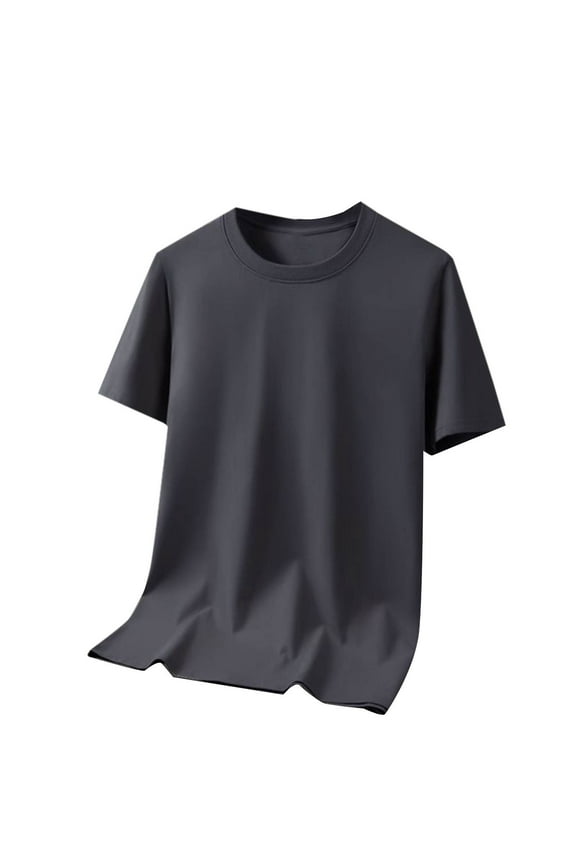 Mens Casual T-shirts Short Sleeved Round Neck Tees Fashion Solid Color Breathable Large Size Relaxed Fit Tops, Dark Gray, XXL