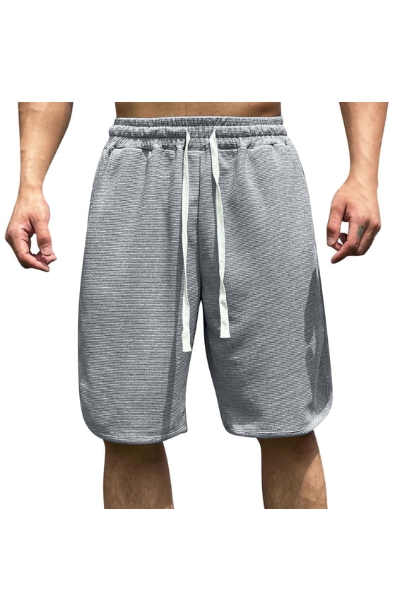 Mens Shorts Casual, Solid Color Drawstring Elastic Waist Weave Short Pants, Trendy for Streetwear and Dailywear, Dark Gray, S