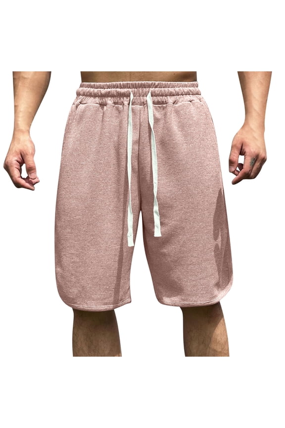 Mens Shorts Casual, Solid Color Drawstring Elastic Waist Weave Short Pants, Trendy for Streetwear and Dailywear, M