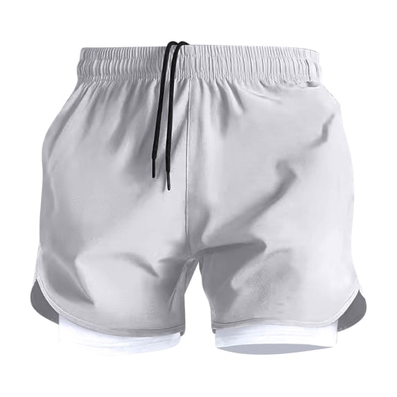 Ashyfjp Mens Shorts Gym, Solid Color Elastic Waist Running and Fitness Short Pants with Drawstring and Double-layer, Gray, M